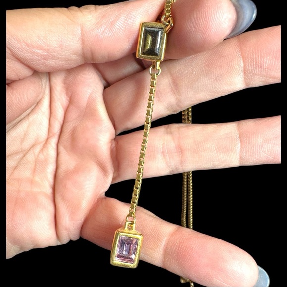 Swarovski Crystal Caged Smoky Quartz & Amethyst Y-Drop Necklace (EUC) - Picture 4 of 12